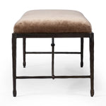 Channel Art Deco with a curved stretcher base of bronzed hammered iron and a velvety seat in a versatile earth tone. Style in the bedroom or entryway to create an extra surface, or in your living space for bonus seating Amethyst Home provides interior design, new home construction design consulting, vintage area rugs, and lighting in the Monterey metro area.