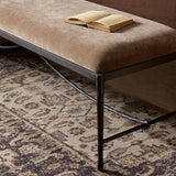 Channel Art Deco with a curved stretcher base of bronzed hammered iron and a velvety seat in a versatile earth tone. Style in the bedroom or entryway to create an extra surface, or in your living space for bonus seating Amethyst Home provides interior design, new home construction design consulting, vintage area rugs, and lighting in the Omaha metro area.