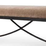 Channel Art Deco with a curved stretcher base of bronzed hammered iron and a velvety seat in a versatile earth tone. Style in the bedroom or entryway to create an extra surface, or in your living space for bonus seating Amethyst Home provides interior design, new home construction design consulting, vintage area rugs, and lighting in the Washington metro area.