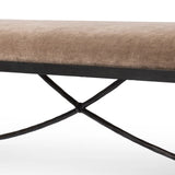 Channel Art Deco with a curved stretcher base of bronzed hammered iron and a velvety seat in a versatile earth tone. Style in the bedroom or entryway to create an extra surface, or in your living space for bonus seating Amethyst Home provides interior design, new home construction design consulting, vintage area rugs, and lighting in the Washington metro area.