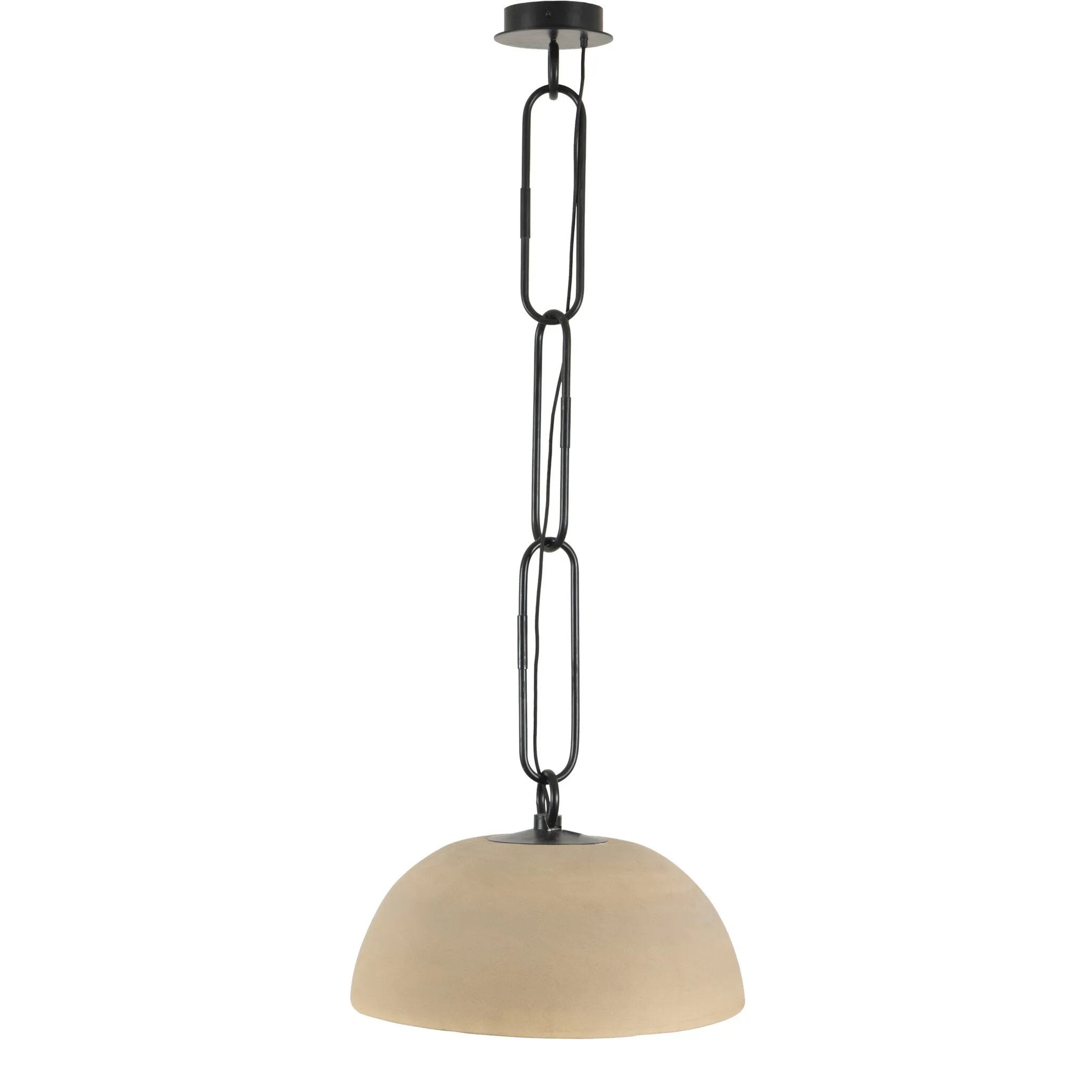 An oversized dome with a speckled glossy finish hangs from overscale chain links for impact. Links are removable to adjust the length Amethyst Home provides interior design, new home construction design consulting, vintage area rugs, and lighting in the Portland metro area.