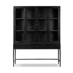 Featuring Jimi Black Cabinet by Four Hands at Amethyst Home. Storage-driven cabinetry inspired by angular geometry. Rich with monochromatic presence, a black-finished metal cabinet pairs with an airy iron base for a balance in scale. Three drawers bring even more storage, with bi-fold glass doors for display options. Minimalist bronzed hardware completes the. Amethyst Home provides interior design, new home construction design consulting, vintage area rugs, and lighting in the Portland metro area.