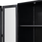Featuring Jimi Black Cabinet by Four Hands at Amethyst Home. Storage-driven cabinetry inspired by angular geometry. Rich with monochromatic presence, a black-finished metal cabinet pairs with an airy iron base for a balance in scale. Three drawers bring even more storage, with bi-fold glass doors for display options. Minimalist bronzed hardware completes the . Amethyst Home provides interior design, new home construction design consulting, vintage area rugs, and lighting in the Seattle metro area.