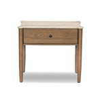 Bring storage to the bedside. Off-white marble pairs with light brown oak for a warm, minimalist look. This traditional-spirited nightstand's bullnose edges and rounded corners balance out the piece’s rectangular case.As lovers of natural design at Amethyst, we love the designer inspired Joah Nightstand - Antique White Marble. Amethyst Home provides interior design, new home construction design consulting, vintage area rugs, and lighting in the Monterey metro area.