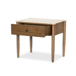 Bring storage to the bedside. Off-white marble pairs with light brown oak for a warm, minimalist look. This traditional-spirited nightstand's bullnose edges and rounded corners balance out the piece’s rectangular case.As lovers of natural design at Amethyst, we love the designer inspired Joah Nightstand - Antique White Marble. Amethyst Home provides interior design, new home construction design consulting, vintage area rugs, and lighting in the Washington metro area.