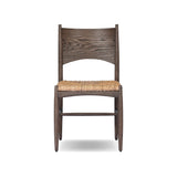 Featuring Jovan Stained Saddle Brown Dining Chair by Four Hands at Amethyst Home. A seamless addition to your dining collection, a slim-profile dining chair pairs a woven banana leaf seat with a solid oak frame featuring a bentwood back. Overall Dimensions: 20.00"w x 22.25"d x 37.00"h. Amethyst Home provides interior design, new home construction design consulting, vintage area rugs, and lighting in the Alpharetta metro area.