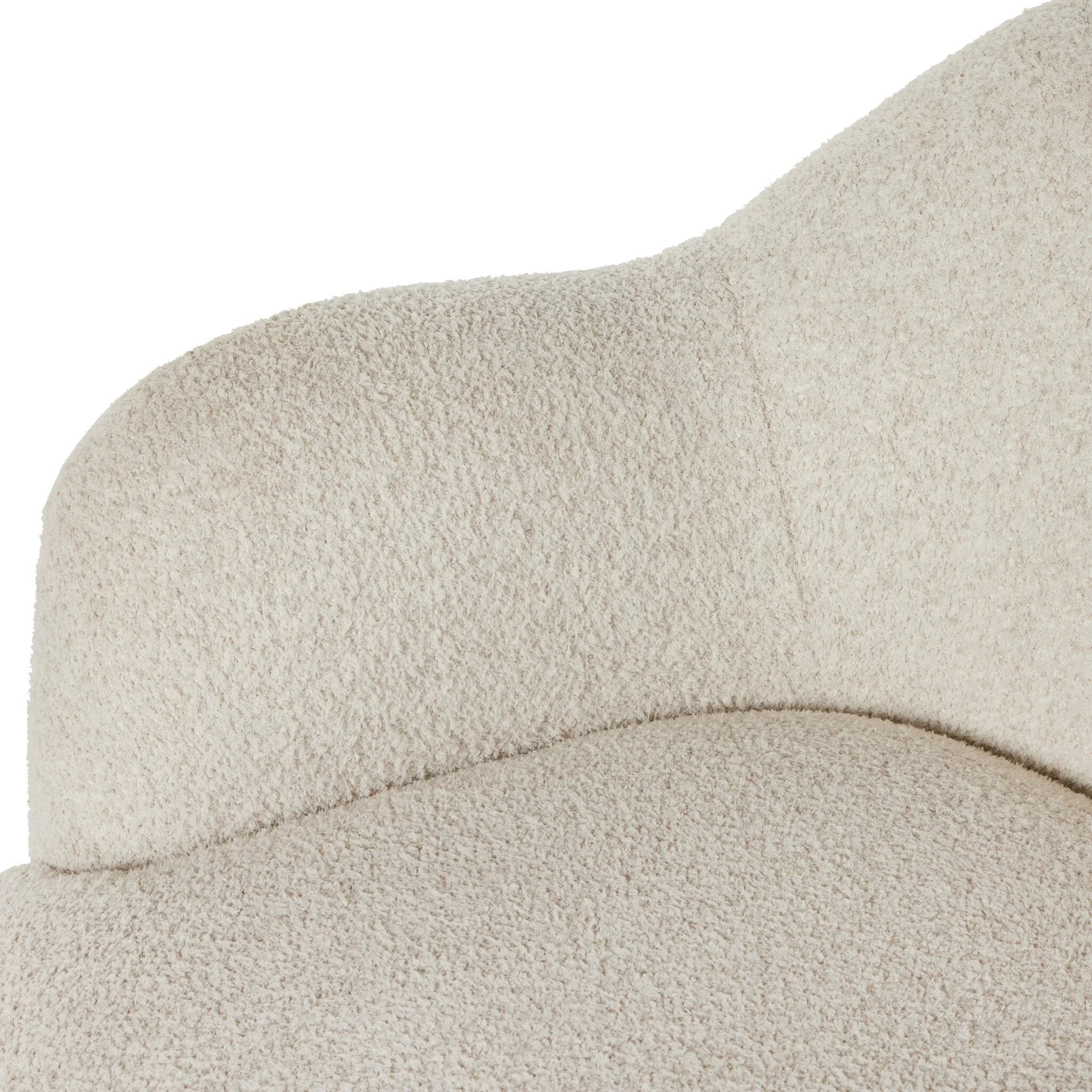 With a high, yarn-like pile that's soft to the touch, ivory upholstery pairs with an S-spring seat and enveloped frame for an inviting look and feel on this 360-degree swivel chair Amethyst Home provides interior design, new home construction design consulting, vintage area rugs, and lighting in the Austin metro area.