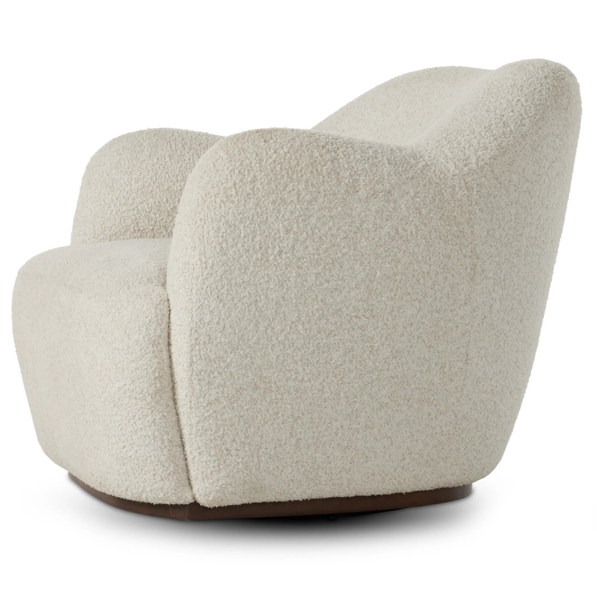 With a high, yarn-like pile that's soft to the touch, ivory upholstery pairs with an S-spring seat and enveloped frame for an inviting look and feel on this 360-degree swivel chair Amethyst Home provides interior design, new home construction design consulting, vintage area rugs, and lighting in the Houston metro area.