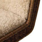 Contours and cantilevers define this Seventies-inspired dining chair. A woven sculptural frame of natural rattan bolsters textural shearling cushions for max comfort.As fans of wabi sabi materials at Amethyst, we love the warm modern inspired Katrine Dining Chair - Beige Shorn Shearling. Amethyst Home provides interior design, new home construction design consulting, vintage area rugs, and lighting in the Calabasas metro area.
