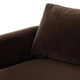 Float-style this unique sofa in a room to show off design details like sleek lines and rear cutouts. Designed with S spring construction, foam and fiber seat cushioning and loose feather-blend back cushions. Upholstered in a soft, velvety cotton. Amethyst Home provides interior design, new home construction design consulting, vintage area rugs, and lighting in the Austin metro area.