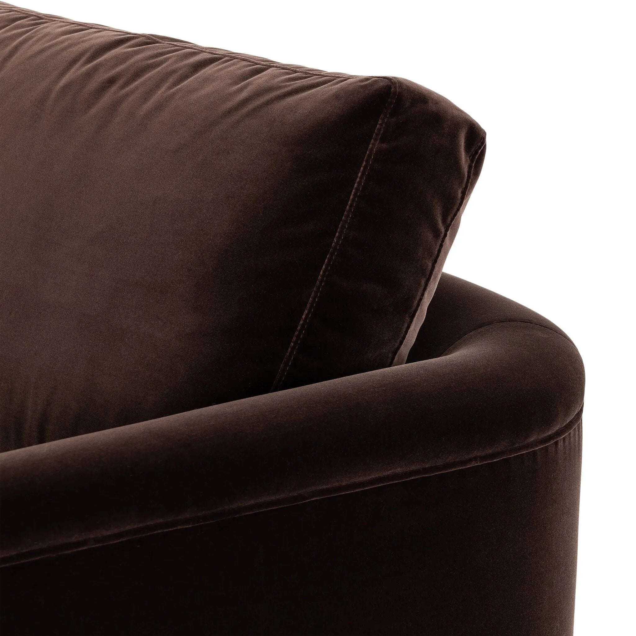 Float-style this unique sofa in a room to show off design details like sleek lines and rear cutouts. Designed with S spring construction, foam and fiber seat cushioning and loose feather-blend back cushions. Upholstered in a soft, velvety cotton. Amethyst Home provides interior design, new home construction design consulting, vintage area rugs, and lighting in the Monterey metro area.