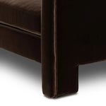 Float-style this unique sofa in a room to show off design details like sleek lines and rear cutouts. Designed with S spring construction, foam and fiber seat cushioning and loose feather-blend back cushions. Upholstered in a soft, velvety cotton. Amethyst Home provides interior design, new home construction design consulting, vintage area rugs, and lighting in the Seattle metro area.
