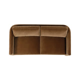 Float-style this unique sofa in a room to show off design details like sleek lines and rear cutouts. Designed with S spring construction, foam and fiber seat cushioning and loose feather-blend back cushions. Upholstered in a soft, velvety cotton in a warm ochre hue. Amethyst Home provides interior design, new home construction design consulting, vintage area rugs, and lighting in the Park City metro area.