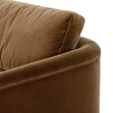 Float-style this unique sofa in a room to show off design details like sleek lines and rear cutouts. Designed with S spring construction, foam and fiber seat cushioning and loose feather-blend back cushions. Upholstered in a soft, velvety cotton in a warm ochre hue. Amethyst Home provides interior design, new home construction design consulting, vintage area rugs, and lighting in the Winter Garden metro area.