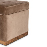Picture this contemporary yet timeless trunk at the foot of your bed, for storage of extra linens, clothing or throw pillows. This soft, structured piece features a velvety fabric with vertical channel tufting. All grounded by a solid oak base. Amethyst Home provides interior design, new home construction design consulting, vintage area rugs, and lighting in the Kansas City metro area.