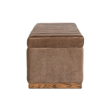 Picture this contemporary yet timeless trunk at the foot of your bed, for storage of extra linens, clothing or throw pillows. This soft, structured piece features a velvety fabric with vertical channel tufting. All grounded by a solid oak base. Amethyst Home provides interior design, new home construction design consulting, vintage area rugs, and lighting in the Newport Beach metro area.