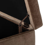 Picture this contemporary yet timeless trunk at the foot of your bed, for storage of extra linens, clothing or throw pillows. This soft, structured piece features a velvety fabric with vertical channel tufting. All grounded by a solid oak base. Amethyst Home provides interior design, new home construction design consulting, vintage area rugs, and lighting in the Tampa metro area.