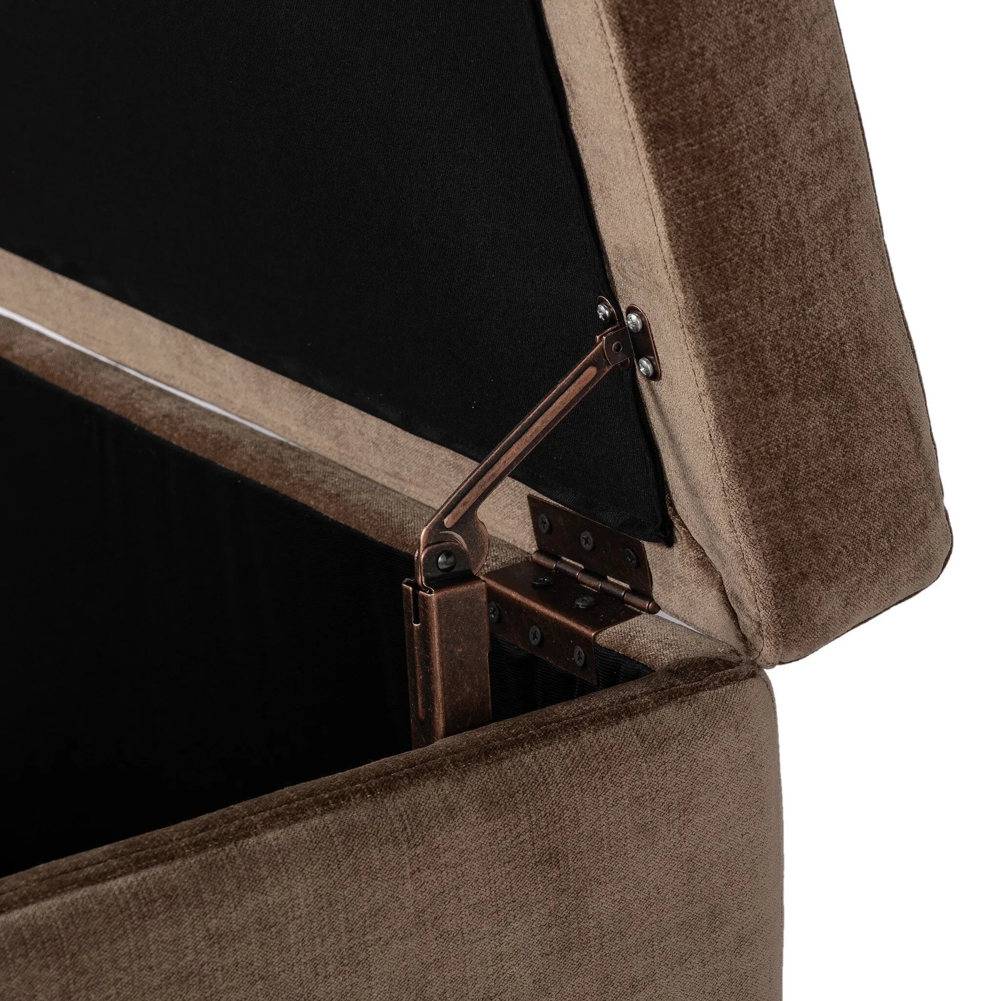 Picture this contemporary yet timeless trunk at the foot of your bed, for storage of extra linens, clothing or throw pillows. This soft, structured piece features a velvety fabric with vertical channel tufting. All grounded by a solid oak base. Amethyst Home provides interior design, new home construction design consulting, vintage area rugs, and lighting in the Tampa metro area.