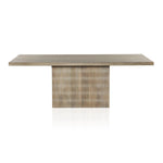 Unique linear carving with an artisan slant. Mango wood is finished in a light wash, highlighting texture and craftsmanship alike. Seats eight comfortably Amethyst Home provides interior design, new home construction design consulting, vintage area rugs, and lighting in the Dallas metro area.