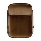Our mixed material take on the midcentury molded ply chair. Plush ochre velvet seating pairs with a wooden back of rich brown burl and burnished brass arms that wrap under the seat and behind the back, for a continuous, flowing feel. This design-forward material mix creates a tonal and textural contrast that feels both found and fresh. Amethyst Home provides interior design, new home construction design consulting, vintage area rugs, and lighting in the Newport Beach metro area.