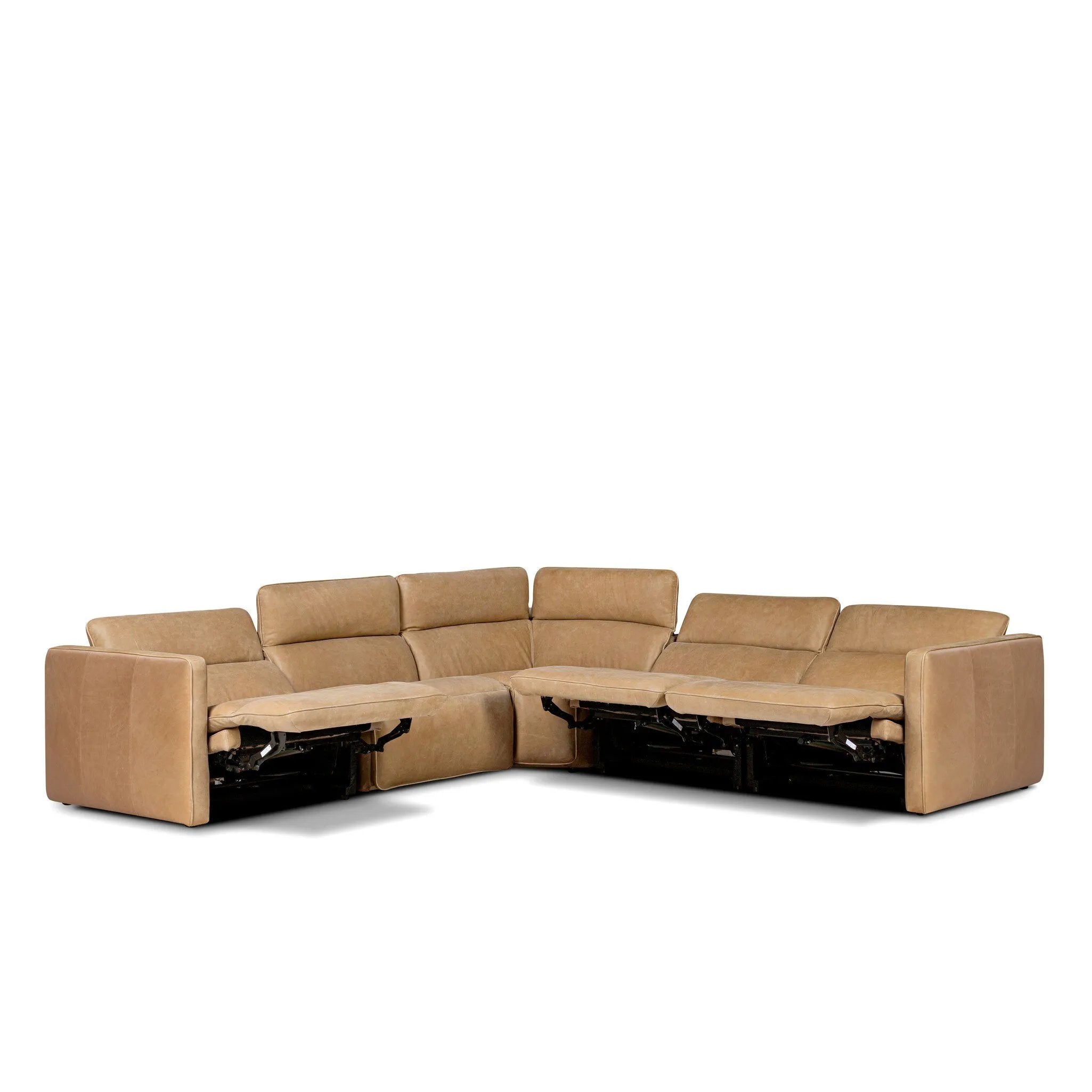 Recline and relax on this modern take on classic design. Chesterfield-style tufting runs along the sides of this smart recliner sofa. Customize your comfort level with the push of hidden buttons with pieces in our Power Motion collection. Sectional features straight arms with a medium to supportive sit and seat height. Amethyst Home provides interior design, new home construction design consulting, vintage area rugs, and lighting in the Newport Beach metro area.