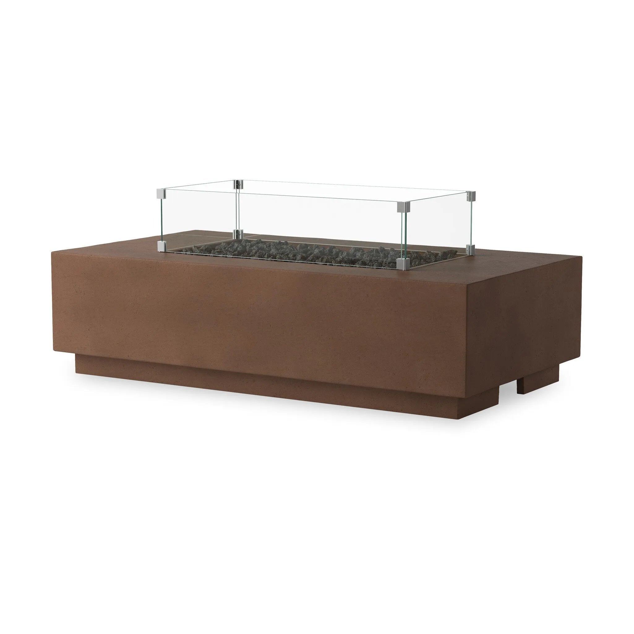 Designed for use in residential and hospitality spaces, this tempered glass wind guard kit is designed to fit the outline shape of the Kenton Outdoor Fire Table. It protects the fire from waning in the wind. Refer to included assembly instructions for correct installation. Amethyst Home provides interior design, new home construction design consulting, vintage area rugs, and lighting in the Kansas City metro area.