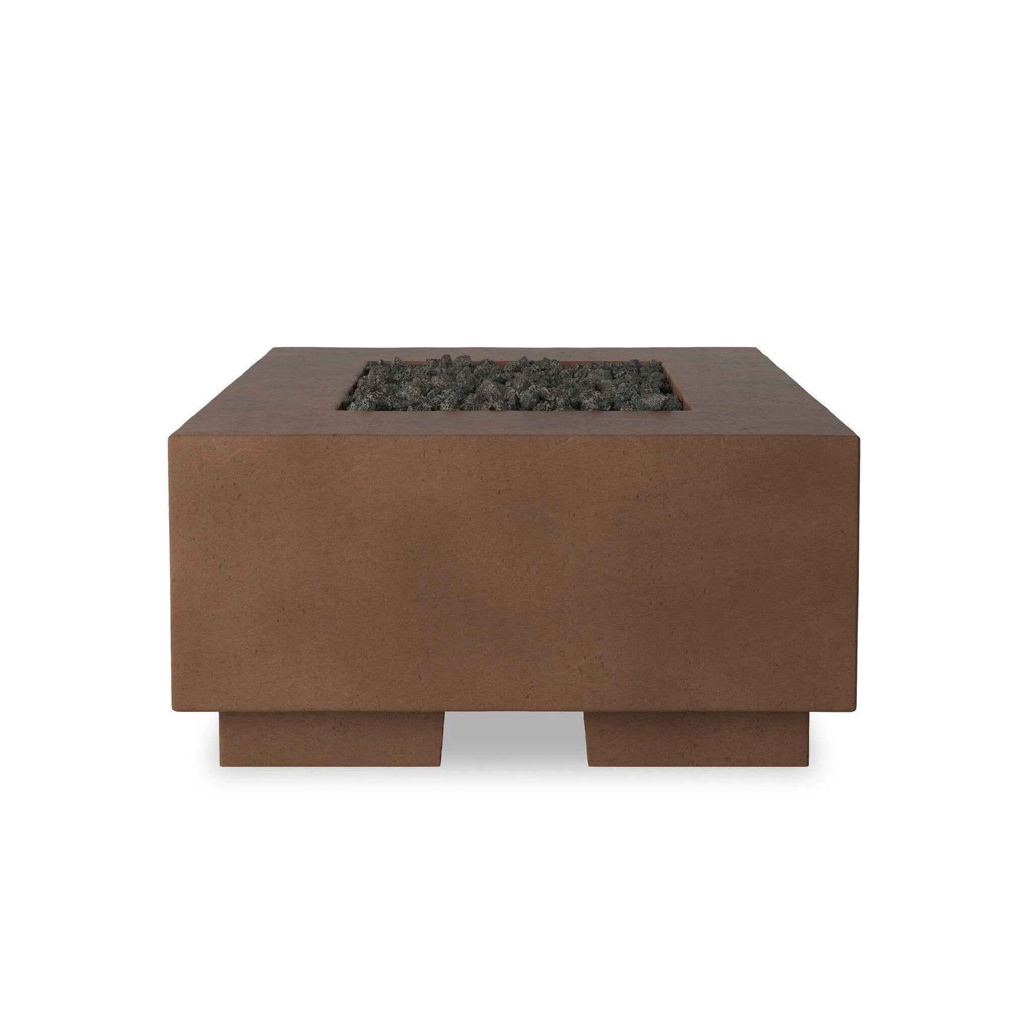 This outdoor fire table is a welcoming centerpiece designed for gathering. Made from glass-reinforced concrete, each piece is naturally finished with deep tones of pewter and dark grey. The monolithic shape is completed with lavastones in the center, bringing together a bold, monochromatic look. Amethyst Home provides interior design, new home construction design consulting, vintage area rugs, and lighting in the San Diego metro area.