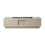 This outdoor fire table is a welcoming centerpiece designed for gathering. Made from glass-reinforced concrete, each piece is naturally finished with deep tones of pewter and dark grey. The monolithic shape is completed with lavastones in the center, bringing together a bold, monochromatic look. Amethyst Home provides interior design, new home construction design consulting, vintage area rugs, and lighting in the Miami metro area.