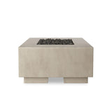 This outdoor fire table is a welcoming centerpiece designed for gathering. Made from glass-reinforced concrete, each piece is naturally finished with deep tones of pewter and dark grey. The monolithic shape is completed with lavastones in the center, bringing together a bold, monochromatic look. Amethyst Home provides interior design, new home construction design consulting, vintage area rugs, and lighting in the Scottsdale metro area.