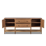 Add a coastal element to your living space with this organic-spirited media console. A woven paper cord shelf in a checkered pattern brings texture to a warm oak frame and tapered legs. Rear cutouts for cord management.As fans of clean materials at Amethyst, we love the optimistic inspired Kenzo Media Console - Warm Natural Oak Veneer. Amethyst Home provides interior design, new home construction design consulting, vintage area rugs, and lighting in the Laguna Beach metro area.