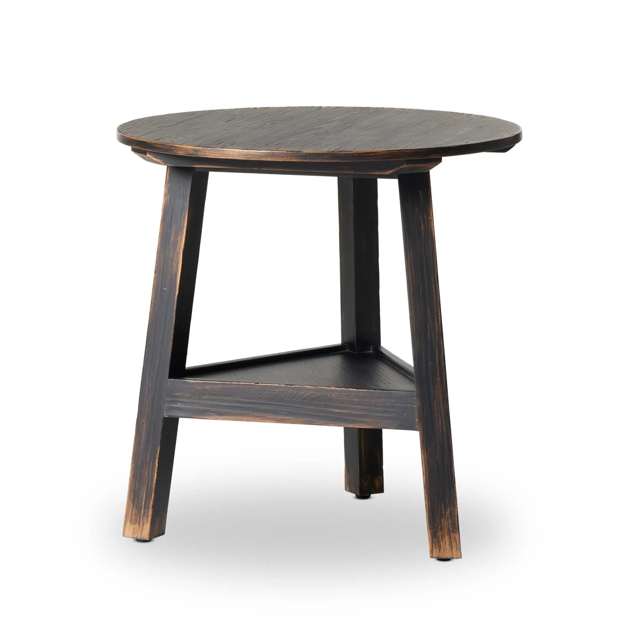 By the makers at Van Thiel, known for their antique-inspired pieces and hand-applied finishes. A versatile end table of distressed black pine brings an extra surface or seat to any room Amethyst Home provides interior design, new home construction design consulting, vintage area rugs, and lighting in the Washington metro area.