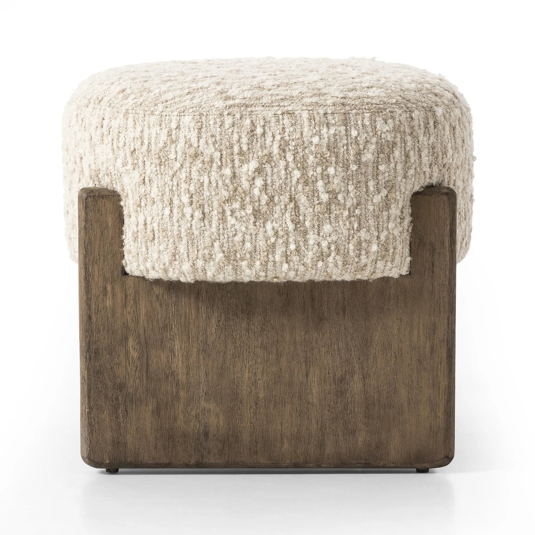 Featuring Kirby Solema Cream Accent Stool by Four Hands at Amethyst Home. Style this vintage-inspired accent stool just about anywhere. A cradle base of wire-brushed parawood supports heavily textured upholstered seating.Overall Dimensions: 22.50"w x 20.50"d x 20.25"hWeight : 31.31 lbsMaterials: 65% Acrylic, 21% Polyester, 10% Wool, 3% Cotton, and 1% Rayon, Sol. Amethyst Home provides interior design, new home construction design consulting, vintage area rugs, and lighting in the Tampa metro area.