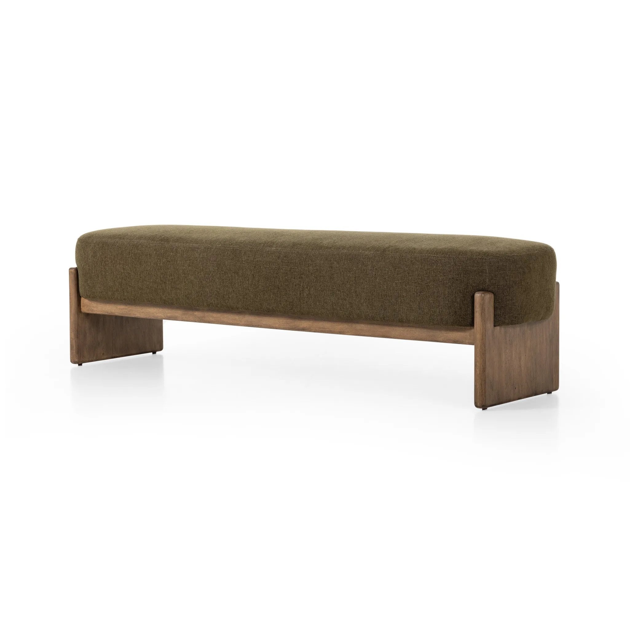 Style this modern accent bench just about anywhere. A cradle base of wire-brushed parawood supports heavily textured upholstered seating Amethyst Home provides interior design, new home construction design consulting, vintage area rugs, and lighting in the Laguna Beach metro area.