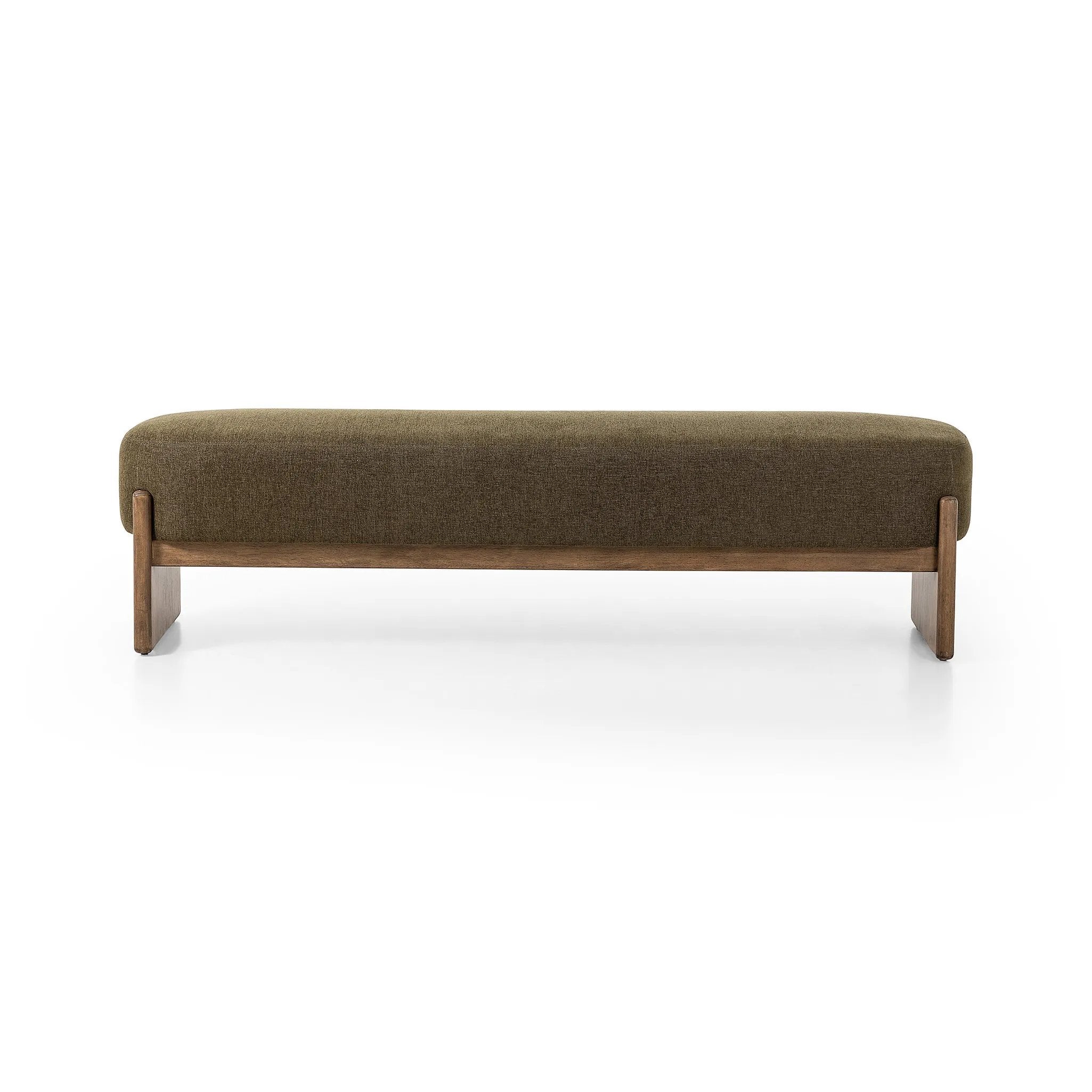 Style this modern accent bench just about anywhere. A cradle base of wire-brushed parawood supports heavily textured upholstered seating Amethyst Home provides interior design, new home construction design consulting, vintage area rugs, and lighting in the Seattle metro area.