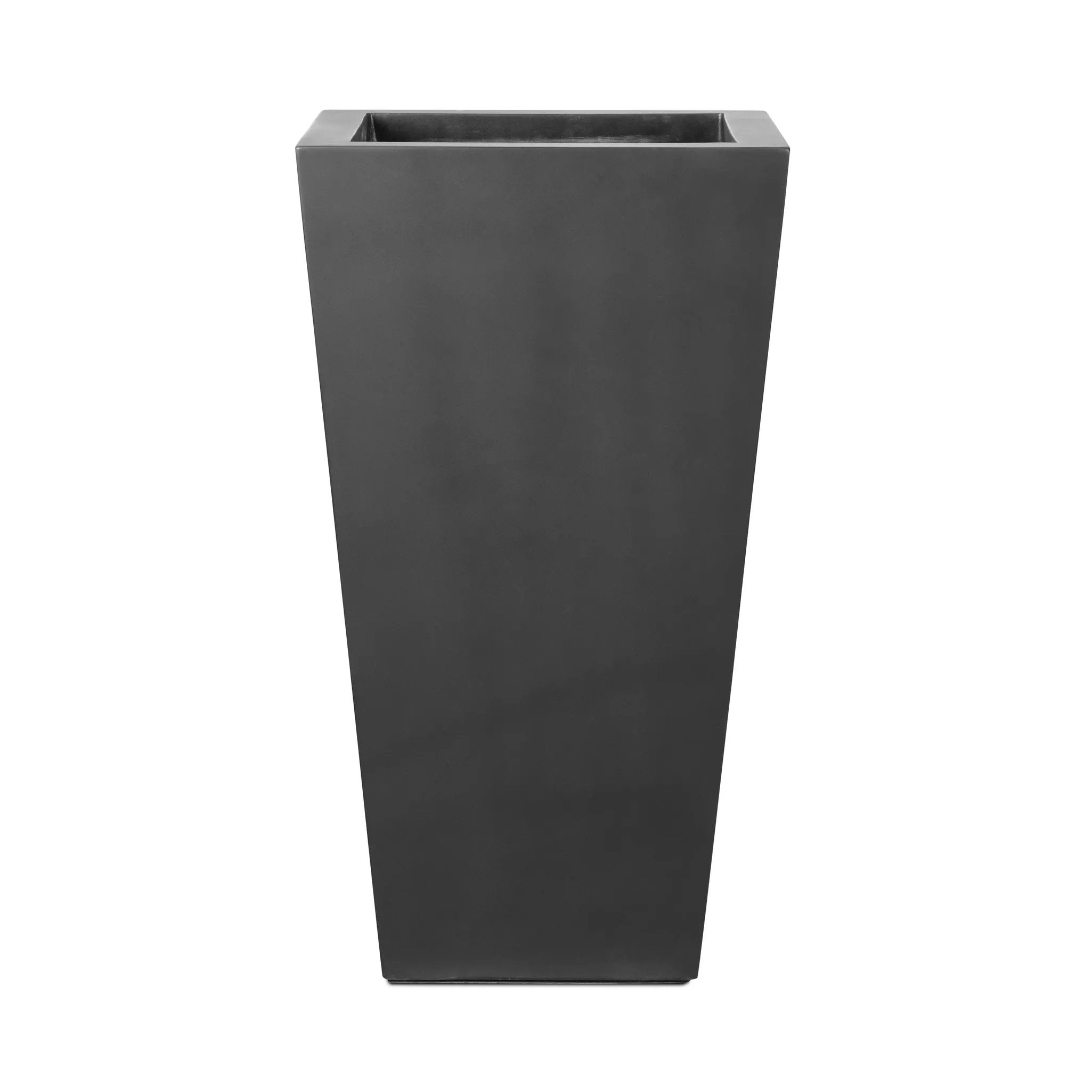 Cast black concrete forms a monolithic planter for use indoors and out. Cover or store indoors during inclement weather and when not in use Amethyst Home provides interior design, new home construction design consulting, vintage area rugs, and lighting in the Boston metro area.