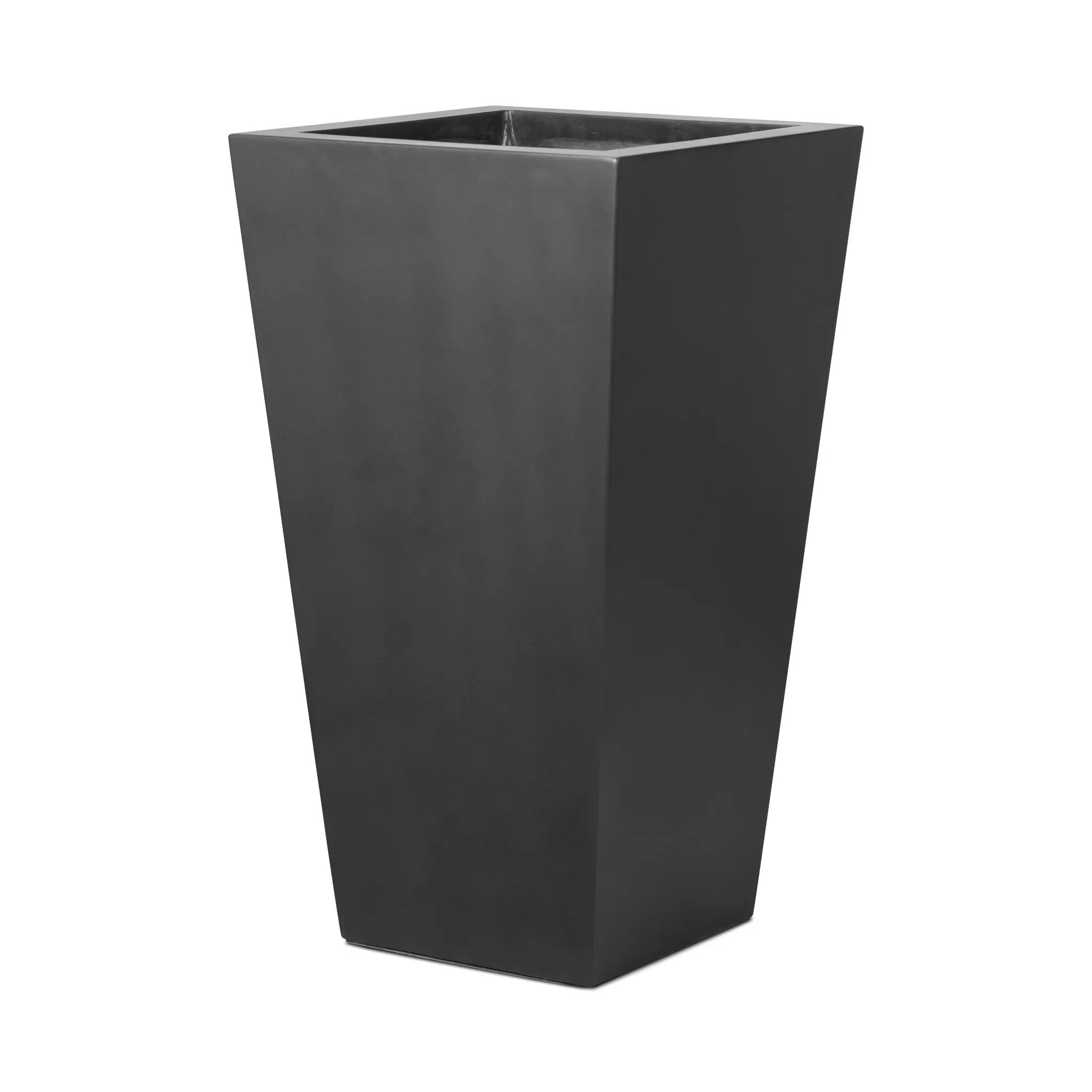 Cast black concrete forms a monolithic planter for use indoors and out. Cover or store indoors during inclement weather and when not in use Amethyst Home provides interior design, new home construction design consulting, vintage area rugs, and lighting in the Portland metro area.