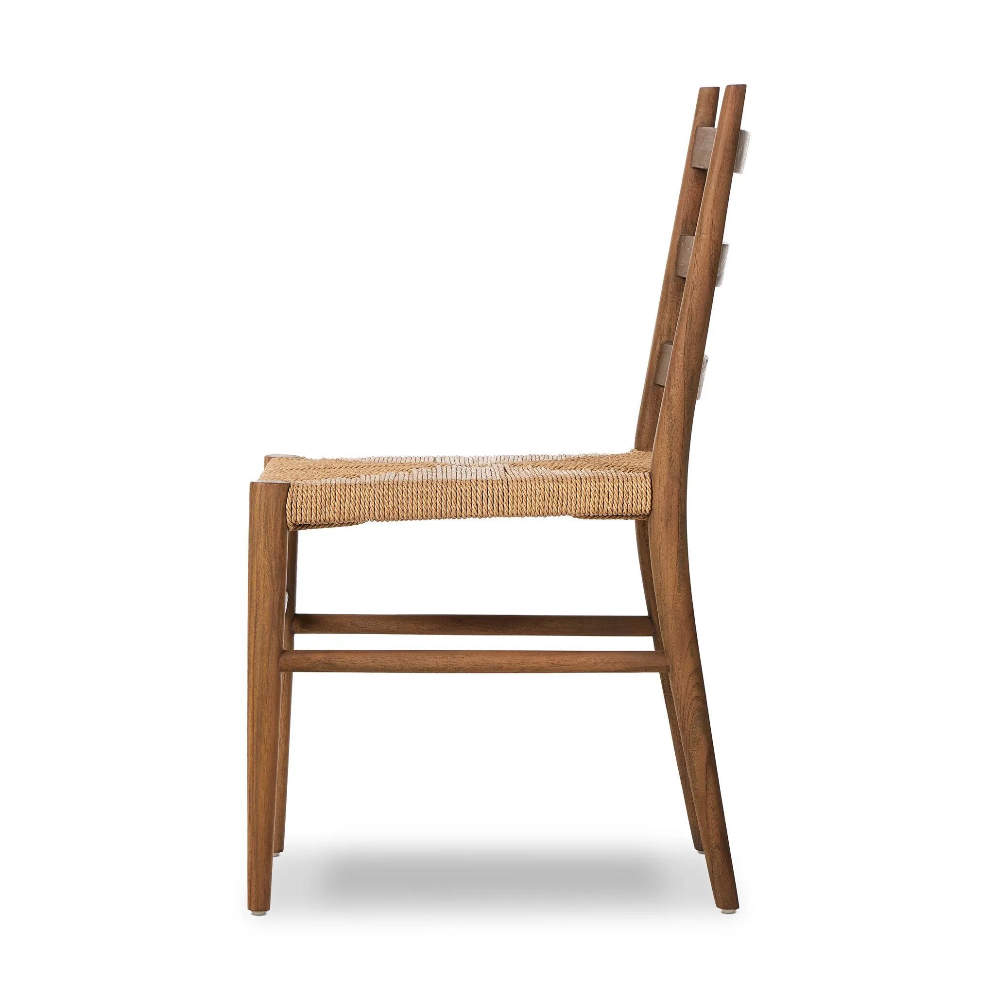 Featuring Ladder Textured Natural  Back Outdoor Dining Chair by Four Hands at Amethyst Home. Expertly crafted, the Ladder Textured Natural Back Outdoor Dining Chair is the ideal choice for comfortable and stylish outdoor dining. With its sturdy and durable design, it provides exceptional support and its textured finish adds a touch of natural charm to any . Amethyst Home provides interior design, new home construction design consulting, vintage area rugs, and lighting in the Washington metro area.