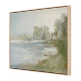 Inspired by nature and the beauty of ordinary life, Dallas-based artist Lauren Fuhr captures a peaceful lake scene. Complemented by a natural maple floater frame. Handmade in Austin, Texas.As enthusiasts of luxe aesthetics at Amethyst, we love the nature inspired Lake by Lauren Fuhr. Amethyst Home provides interior design, new home construction design consulting, vintage area rugs, and lighting in the Scottsdale metro area.