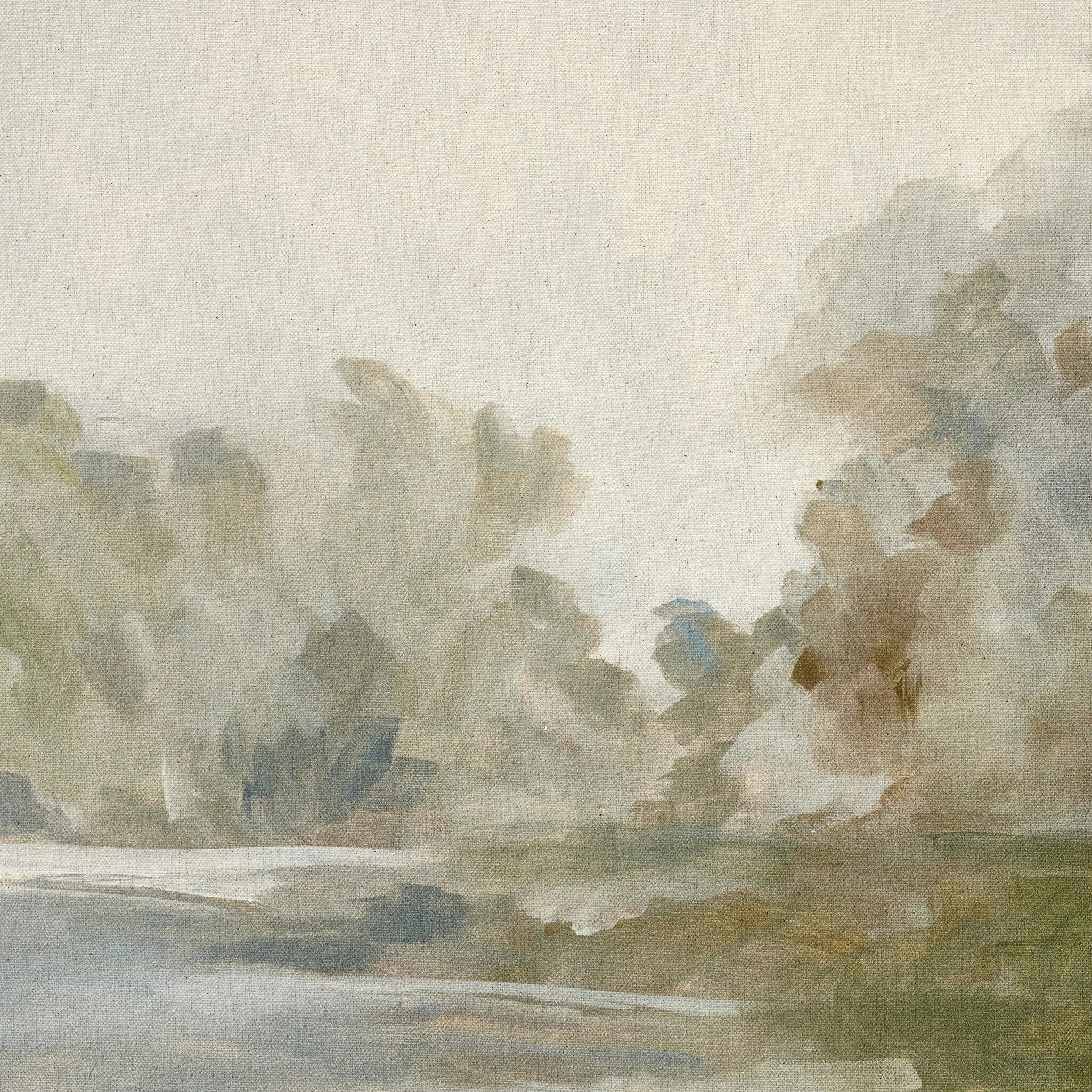 Inspired by nature and the beauty of ordinary life, Dallas-based artist Lauren Fuhr captures a peaceful lake scene. Complemented by a natural maple floater frame. Handmade in Austin, Texas.As enthusiasts of luxe aesthetics at Amethyst, we love the nature inspired Lake by Lauren Fuhr. Amethyst Home provides interior design, new home construction design consulting, vintage area rugs, and lighting in the Washington metro area.