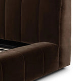 Wide, vertical channeling and low styling speak to the modish Italian influence of this softly textured bed upholstered in cream high-performance fabric. Performance fabrics are specially created to withstand spills, stains, high traffic and wear, ensuring long-term comfort and unmatched durability Amethyst Home provides interior design, new home construction design consulting, vintage area rugs, and lighting in the Dallas metro area.