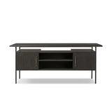 Featuring Lauren Charcoal Oak Resawn Veneer Desk by Four Hands at Amethyst Home. Made from resawn oak and oak veneer, a legal-style desk offers major storage with dual cabinetry, including file storage for legal and letter-size documents. A floating top and iron legs keep the look modern and light. This piece is designed in collaboration with Thomas Bina.. Amethyst Home provides interior design, new home construction design consulting, vintage area rugs, and lighting in the Kansas City metro area.