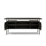 Featuring Lauren Charcoal Oak Resawn Veneer Desk by Four Hands at Amethyst Home. Made from resawn oak and oak veneer, a legal-style desk offers major storage with dual cabinetry, including file storage for legal and letter-size documents. A floating top and iron legs keep the look modern and light. This piece is designed in collaboration with Thomas Bin. Amethyst Home provides interior design, new home construction design consulting, vintage area rugs, and lighting in the Newport Beach metro area.