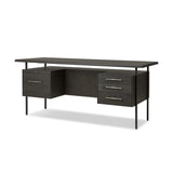 Featuring Lauren Charcoal Oak Resawn Veneer Desk by Four Hands at Amethyst Home. Made from resawn oak and oak veneer, a legal-style desk offers major storage with dual cabinetry, including file storage for legal and letter-size documents. A floating top and iron legs keep the look modern and light. This piece is designed in collaboration with Thomas Bina. Fou. Amethyst Home provides interior design, new home construction design consulting, vintage area rugs, and lighting in the Seattle metro area.