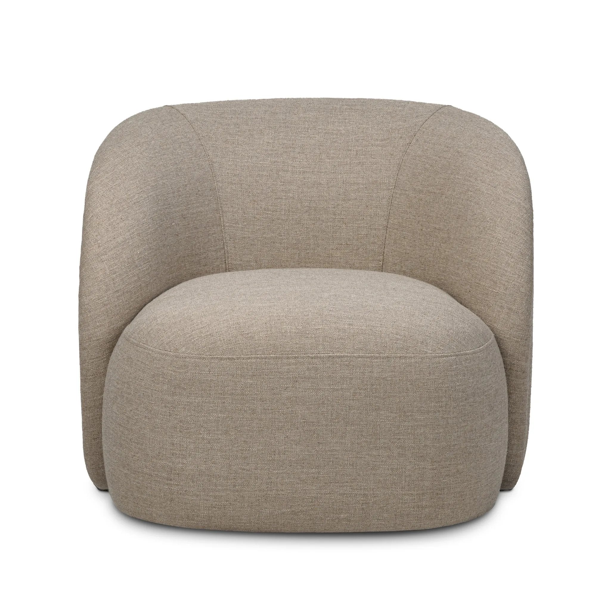 Low in profile with tight, impeccable tailoring, a 360-degree swivel chair is upholstered in a neutral performance fabric that works into a range of spaces and styles with ease. Foam cushioning and S-spring suspension ensures comfort. Amethyst Home provides interior design, new home construction design consulting, vintage area rugs, and lighting in the Alpharetta metro area.