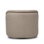 Low in profile with tight, impeccable tailoring, a 360-degree swivel chair is upholstered in a neutral performance fabric that works into a range of spaces and styles with ease. Foam cushioning and S-spring suspension ensures comfort. Amethyst Home provides interior design, new home construction design consulting, vintage area rugs, and lighting in the San Diego metro area.