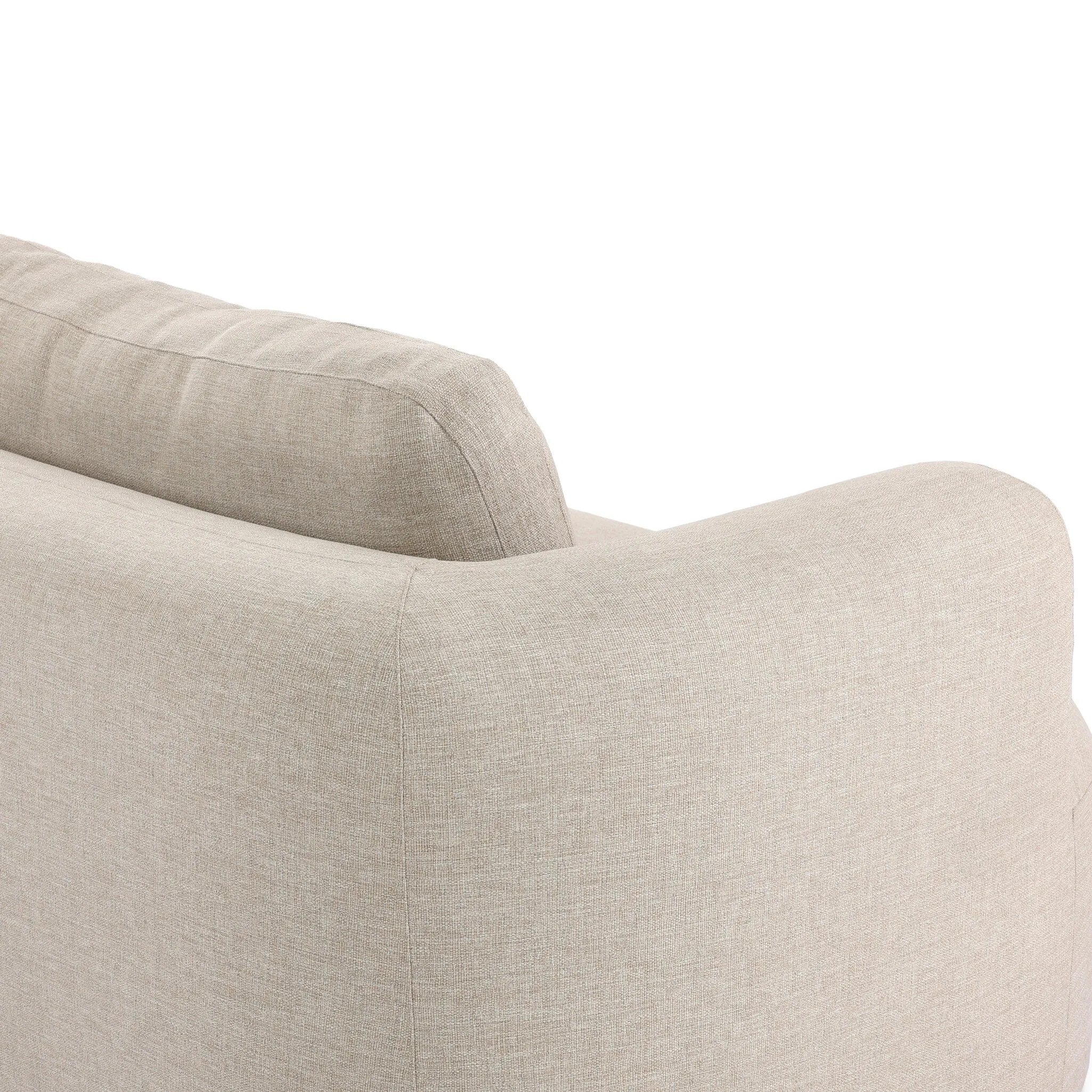 Featuring Lavine Alessi Buff Outdoor Sofa 94" by Four Hands at Amethyst Home. Settle into comfort outdoors. An inviting outdoor sofa features a rounded, inflated silhouette crafted from solid FSC®-certified teak. Finished in high-performance upholstery, with welcoming wide arms and loose back cushions for easy lounging. Cover or store indoors during incleme. Amethyst Home provides interior design, new home construction design consulting, vintage area rugs, and lighting in the Charlotte metro area.