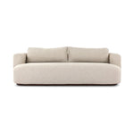 Featuring Lavine Alessi Buff Outdoor Sofa 94" by Four Hands at Amethyst Home. Settle into comfort outdoors. An inviting outdoor sofa features a rounded, inflated silhouette crafted from solid FSC®-certified teak. Finished in high-performance upholstery, with welcoming wide arms and loose back cushions for easy lounging. Cover or store indoors during incleme. Amethyst Home provides interior design, new home construction design consulting, vintage area rugs, and lighting in the Park City metro area.