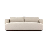 Featuring Lavine Alessi Buff Outdoor Sofa 94" by Four Hands at Amethyst Home. Settle into comfort outdoors. An inviting outdoor sofa features a rounded, inflated silhouette crafted from solid FSC®-certified teak. Finished in high-performance upholstery, with welcoming wide arms and loose back cushions for easy lounging. Cover or store indoors during incleme. Amethyst Home provides interior design, new home construction design consulting, vintage area rugs, and lighting in the Park City metro area.