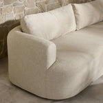 Featuring Lavine Alessi Buff Outdoor Sofa 94" by Four Hands at Amethyst Home. Settle into comfort outdoors. An inviting outdoor sofa features a rounded, inflated silhouette crafted from solid FSC®-certified teak. Finished in high-performance upholstery, with welcoming wide arms and loose back cushions for easy lounging. Cover or store indoors during inclemen. Amethyst Home provides interior design, new home construction design consulting, vintage area rugs, and lighting in the Portland metro area.