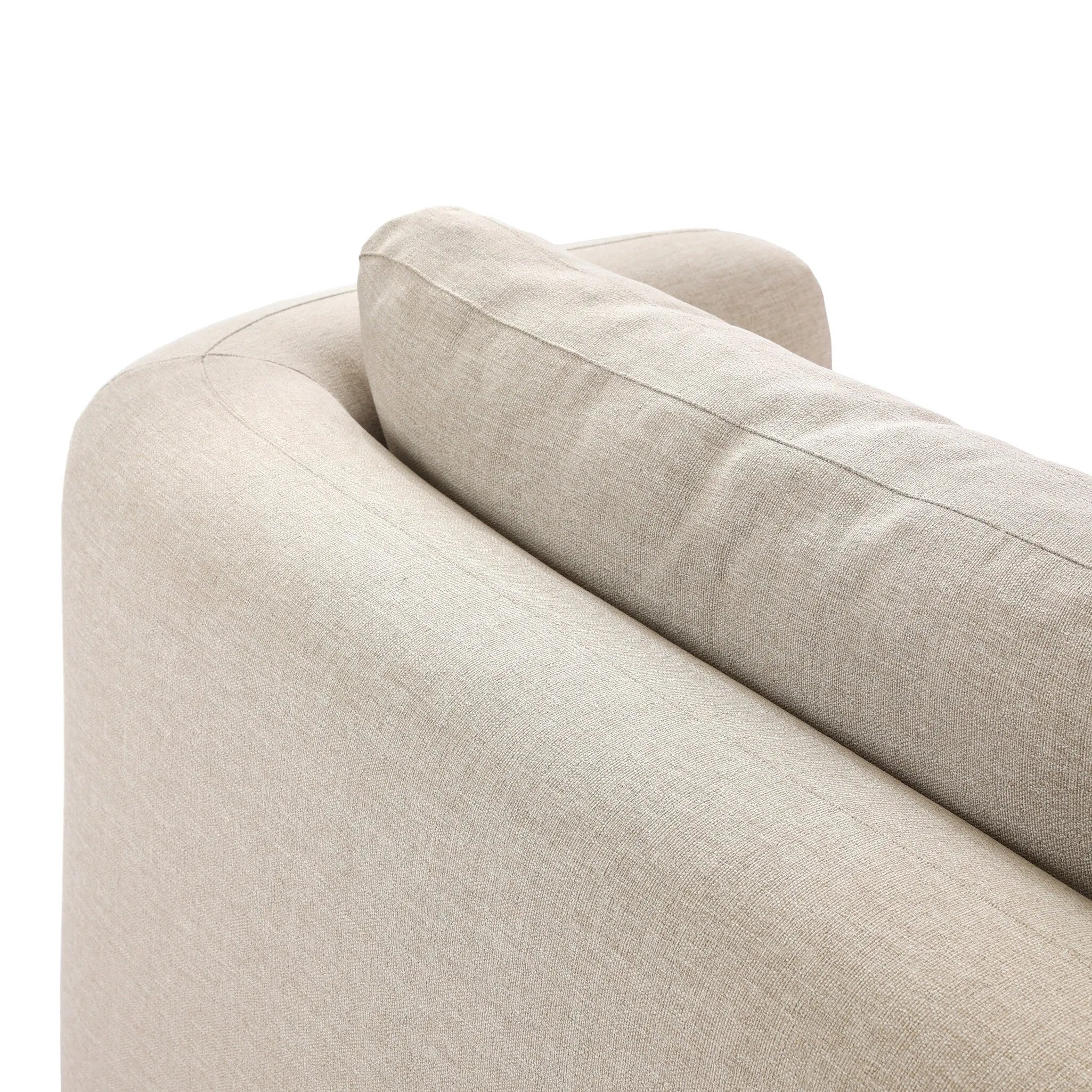 Featuring Lavine Alessi Buff Outdoor Sofa 94" by Four Hands at Amethyst Home. Settle into comfort outdoors. An inviting outdoor sofa features a rounded, inflated silhouette crafted from solid FSC®-certified teak. Finished in high-performance upholstery, with welcoming wide arms and loose back cushions for easy lounging. Cover or store indoors during in. Amethyst Home provides interior design, new home construction design consulting, vintage area rugs, and lighting in the Salt Lake City metro area.